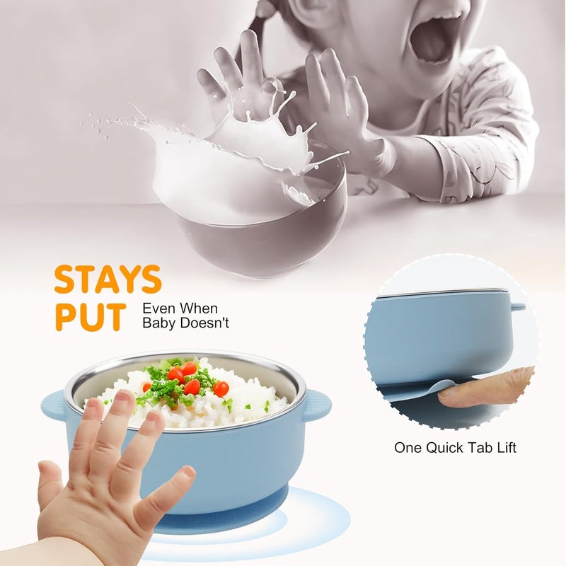 JVEOO 4 Pack Stainless Steel Baby Bowls with Suction, 2-in-1 SUS304 Toddlers Bowl & Removable Silicone Suction Kids Bowl Anti Scald Non Toxic Snack Container for Baby Food Feeding - Image 5